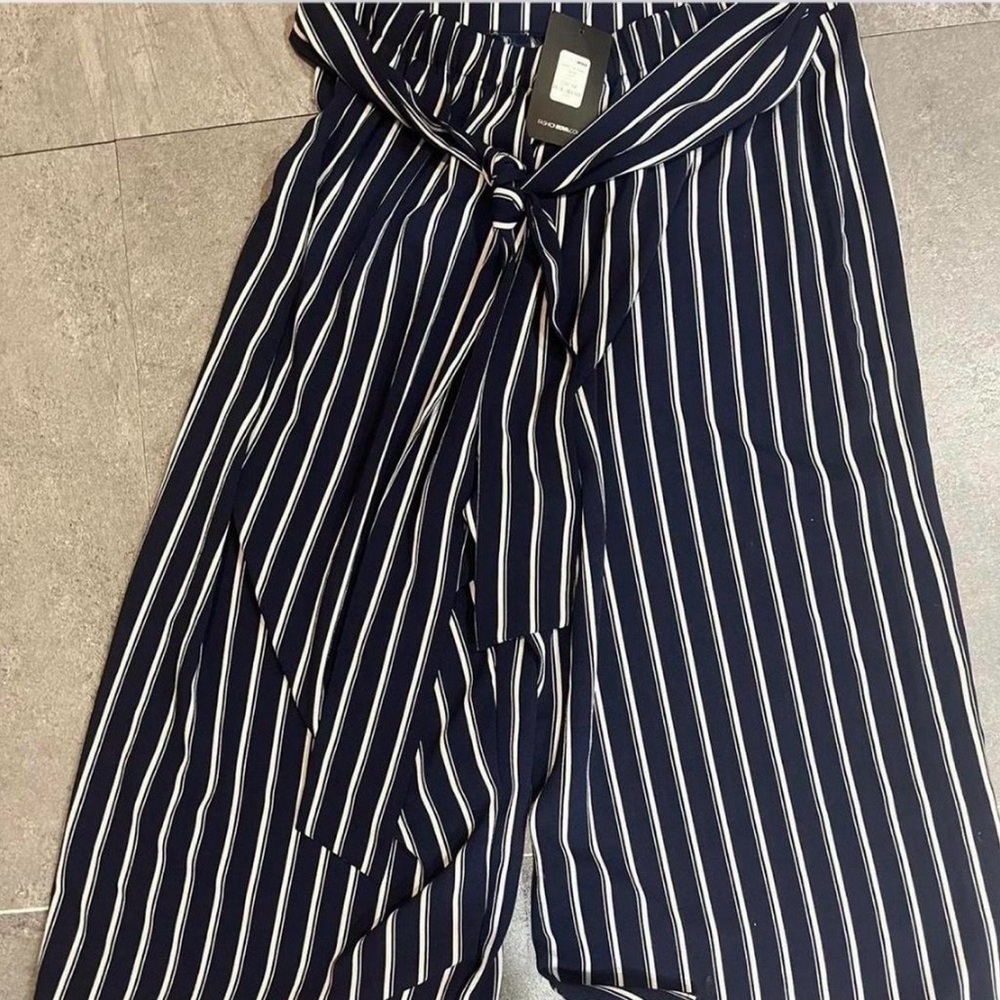 Fashion Nova Navy and White Striped Wide Leg Pants